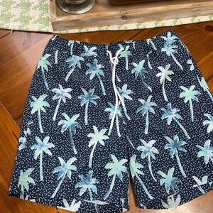 NWOT. Tropical Palm Tree Men's Swim Shorts. 7 inch inseam